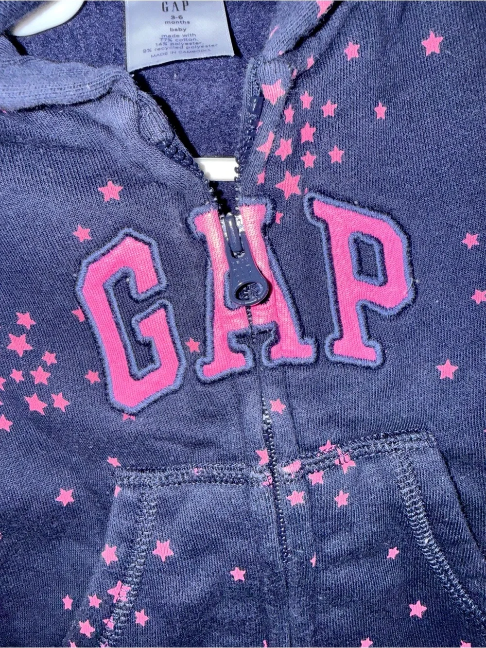 GAP Navy One-Piece Hoodie with Pink Star Accents